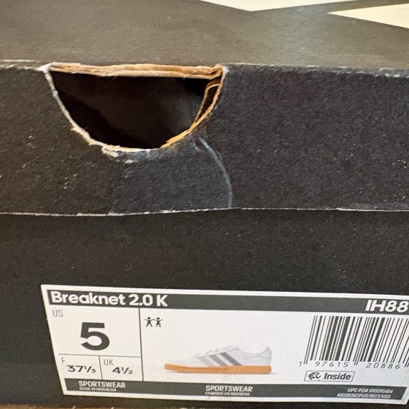 NIB [Adidas] Breaknet 2.0K Tennis Shoes Casual Sneakers White/Gray Youth 5 / W 6 - Picture 12 of 13
